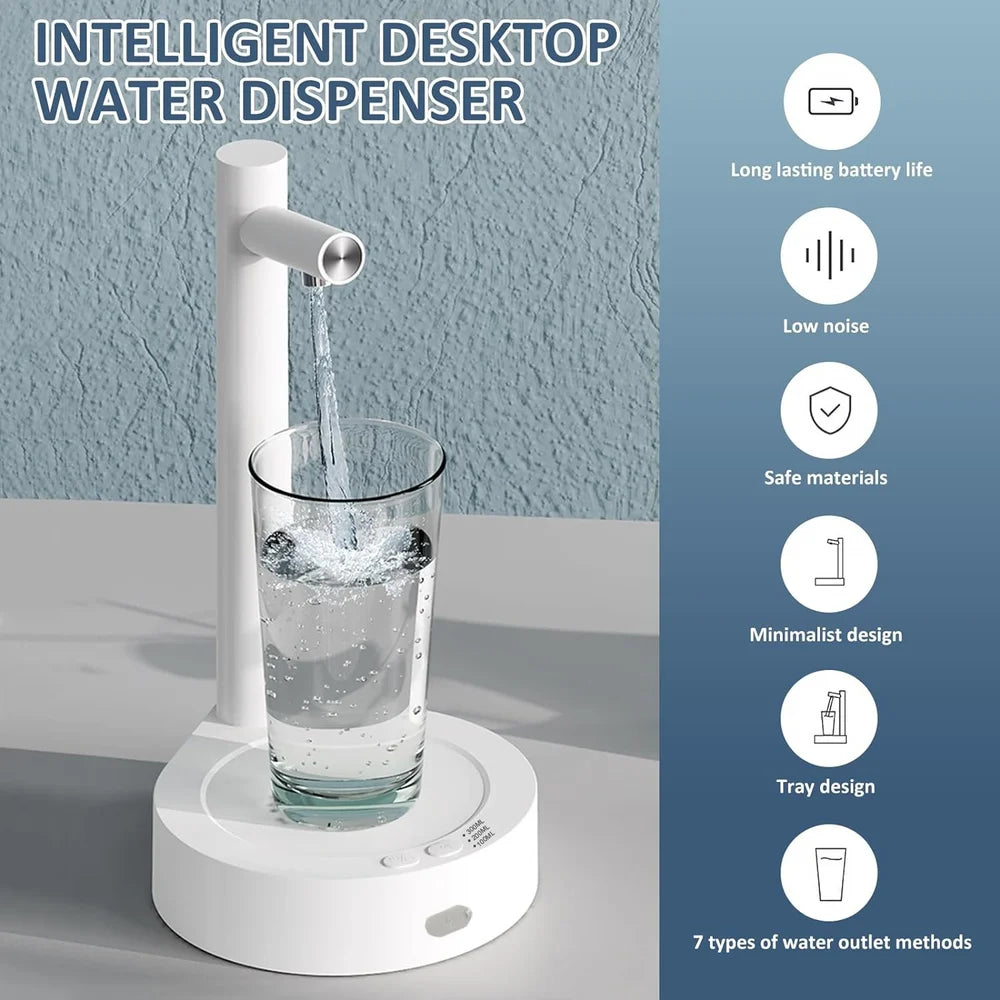 SmartPour Intelligent Desktop Water Dispenser – USB Rechargeable Automatic Bottle Pump with 7 Water Dispensing Modes