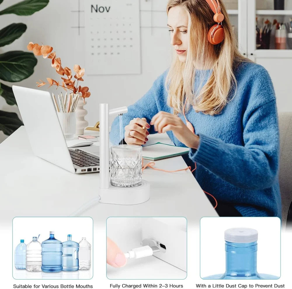 SmartPour Intelligent Desktop Water Dispenser – USB Rechargeable Automatic Bottle Pump with 7 Water Dispensing Modes