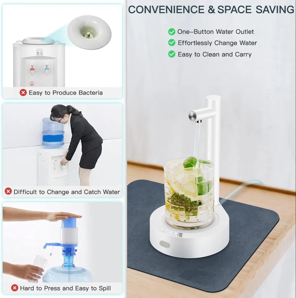 SmartPour Intelligent Desktop Water Dispenser – USB Rechargeable Automatic Bottle Pump with 7 Water Dispensing Modes
