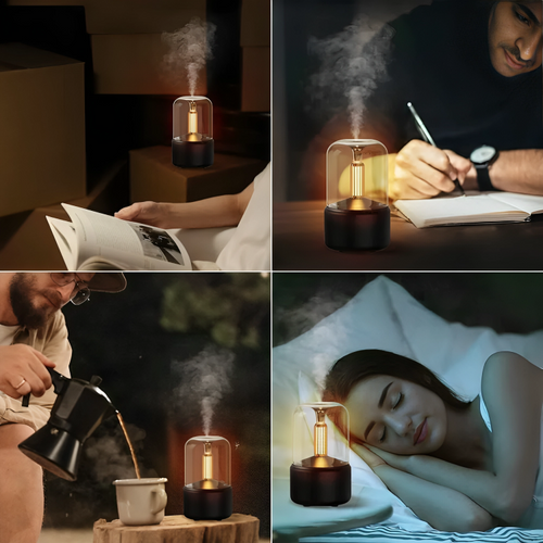 CandleGlow Candlelight Humidifier & Aroma Diffuser – LED Flame Effect, Ultrasonic Cool Mist, Quiet Air Moisturizer for Home & Bedroom