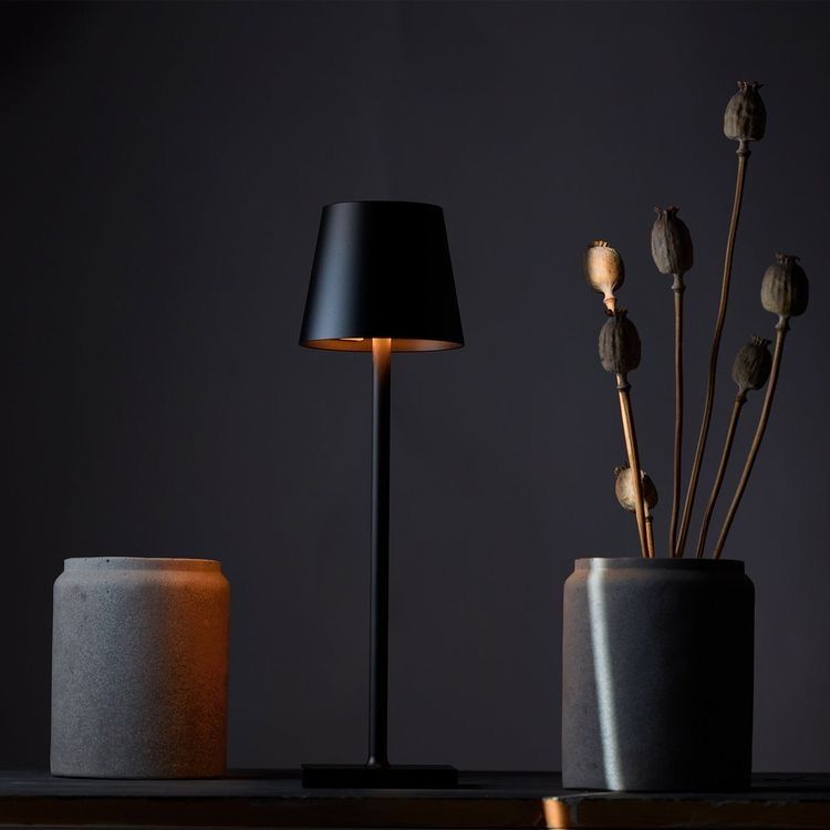 Sage™  Modern Black LED Table Lamp – Minimalist Bedside Light with Fabric Shade, Warm Ambient Desk Lamp for Bedroom & Living Room