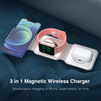 TriCharge Dock 3-in-1 Magnetic Wireless Charger – 15W Fast Charging Station for iPhone, Apple Watch & AirPods (Foldable Dock)