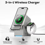 VoltAxis 3-in-1 Magnetic Wireless Charging Station for iPhone, Apple Watch & AirPods – Fast MagSafe Charging Dock
