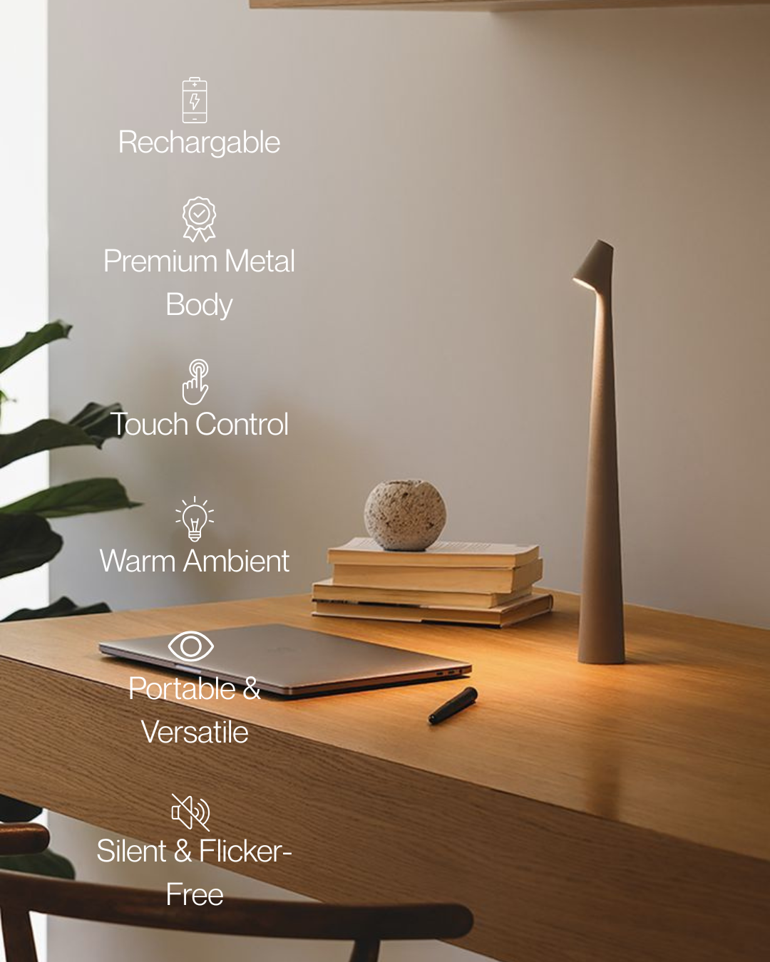AuraStem™ Modern Minimalist LED Desk Lamp – Rechargeable Touch Control, 3 Brightness Levels, Multi-Color Slim Design