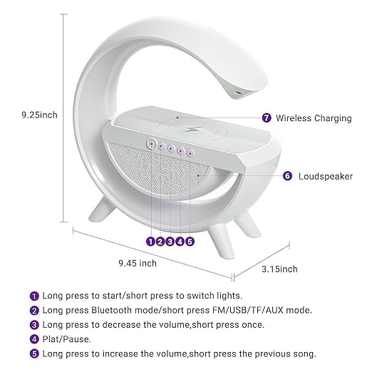 SphereGlow RGB Bluetooth Speaker with Wireless Charger & LED Clock – Bedside Lamp, Fast Charging, Stereo Sound & Ambient Light