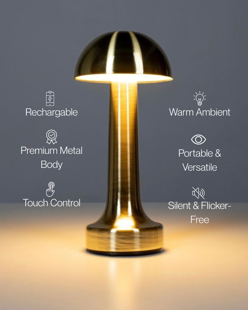 HaloMush™  Modern Mushroom LED Table Lamp – Minimalist Rechargeable Ambient Night Light