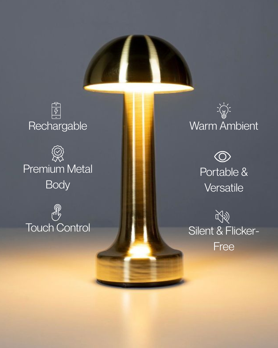 HaloMush™  Modern Mushroom LED Table Lamp – Minimalist Rechargeable Ambient Night Light