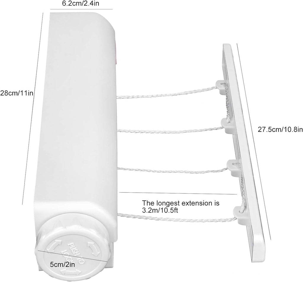 FlexLine Retractable Indoor Clothesline – Wall-Mounted Stainless Steel Drying Line with Lock Button