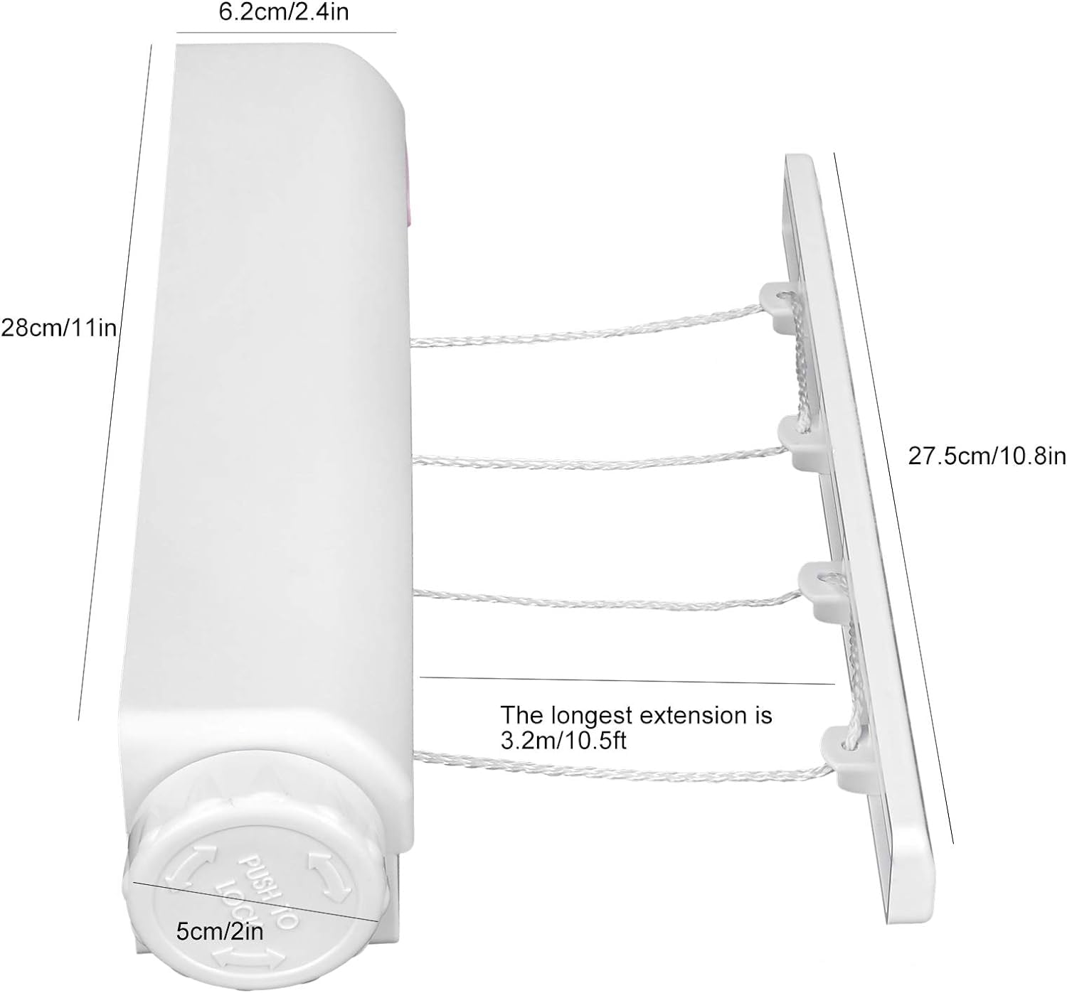 FlexLine Retractable Indoor Clothesline – Wall-Mounted Stainless Steel Drying Line with Lock Button
