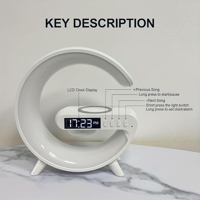 SphereGlow RGB Bluetooth Speaker with Wireless Charger & LED Clock – Bedside Lamp, Fast Charging, Stereo Sound & Ambient Light