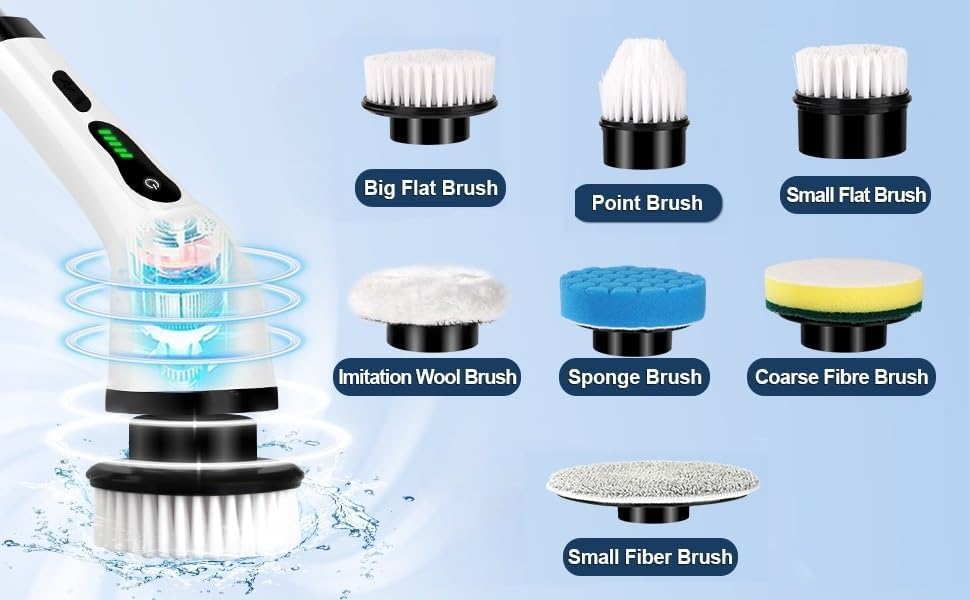 PowerScrub Electric Spin Scrubber with Extendable Handle – Cordless Cleaning Brush with Multiple Heads