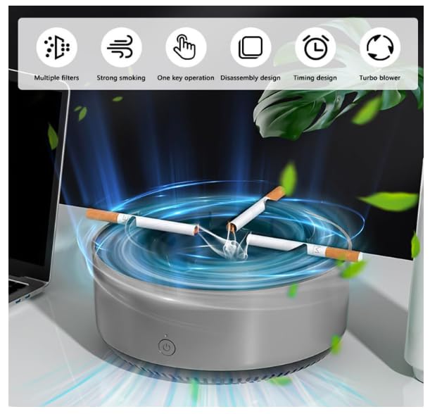 ClearAir Smokeless Ashtray with Smoke Absorber – USB Rechargeable Air Purifier Ashtray for Home & Office