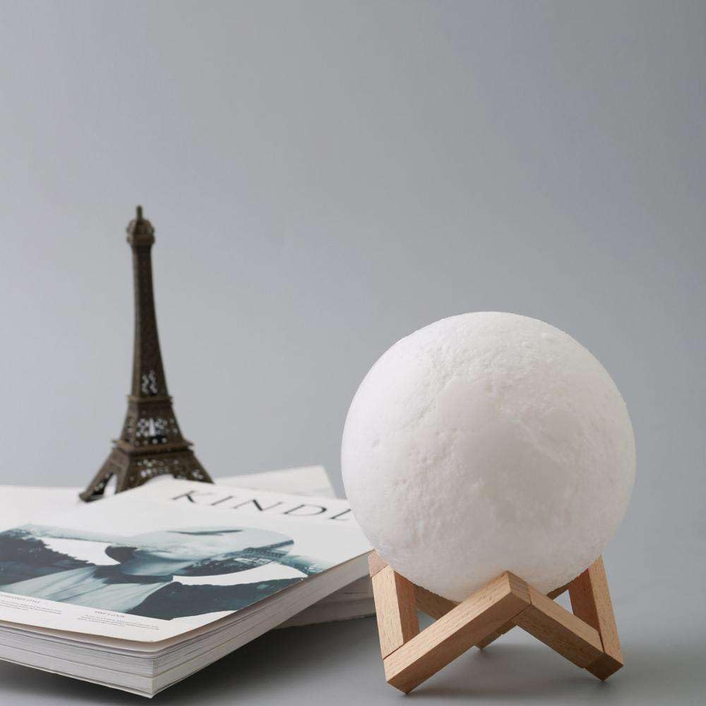 LunaSphere™  3D Moon Lamp Night Light with Wooden Stand – Realistic Lunar LED Lamp, Warm Glow Bedroom Light, Unique Gift for Kids & Home Décor