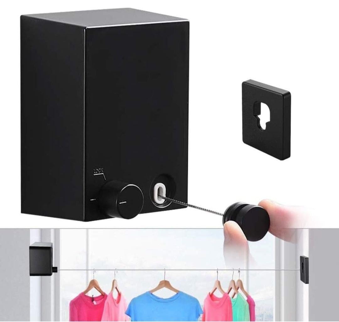 FlexLine Retractable Indoor 1 Liner Clothesline – Wall-Mounted Stainless Steel Drying Line with Lock Button