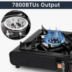 FlameGo™ + Portable Butane Gas Stove – Compact Camping Stove with Auto Ignition & Safety Lock