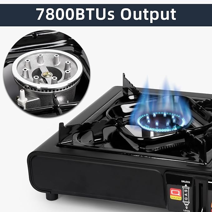 FlameGo™ + Portable Butane Gas Stove – Compact Camping Stove with Auto Ignition & Safety Lock