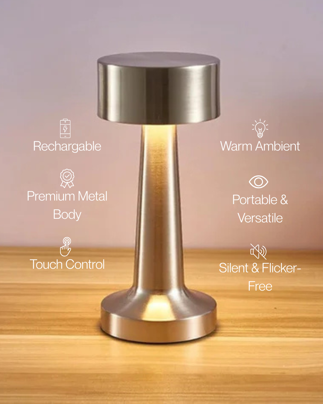 Hearth™   Luxury Gold LED Table Lamp – Minimalist Rechargeable Ambient Desk Light