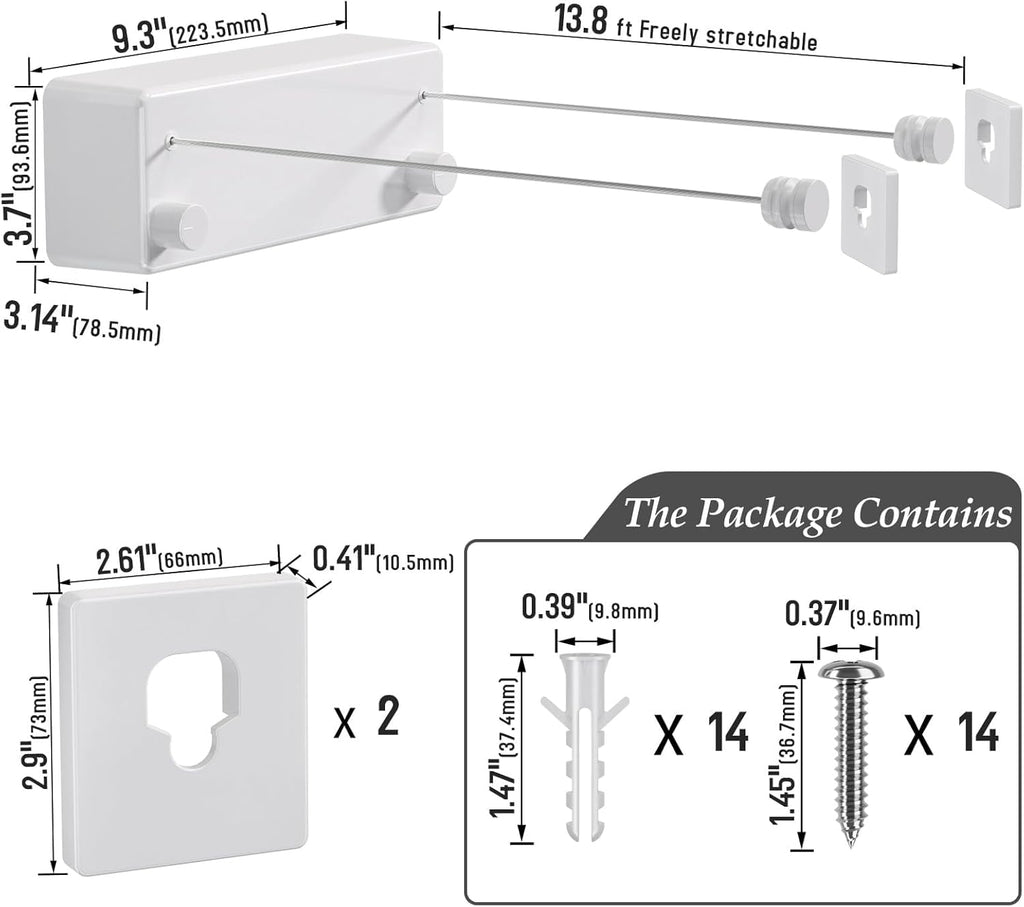 FlexLine Retractable Indoor Clothesline – Wall-Mounted Stainless Steel Drying Line with Lock Button