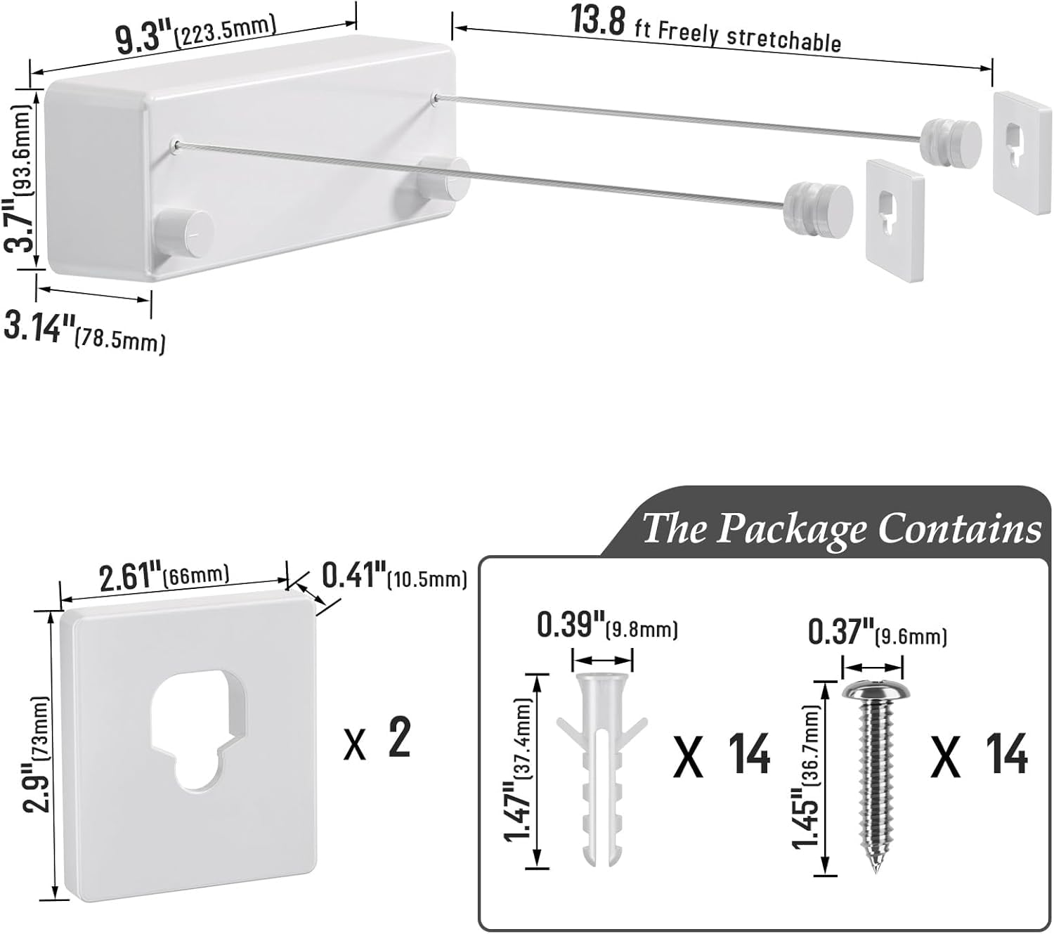 FlexLine Retractable Indoor Clothesline – Wall-Mounted Stainless Steel Drying Line with Lock Button