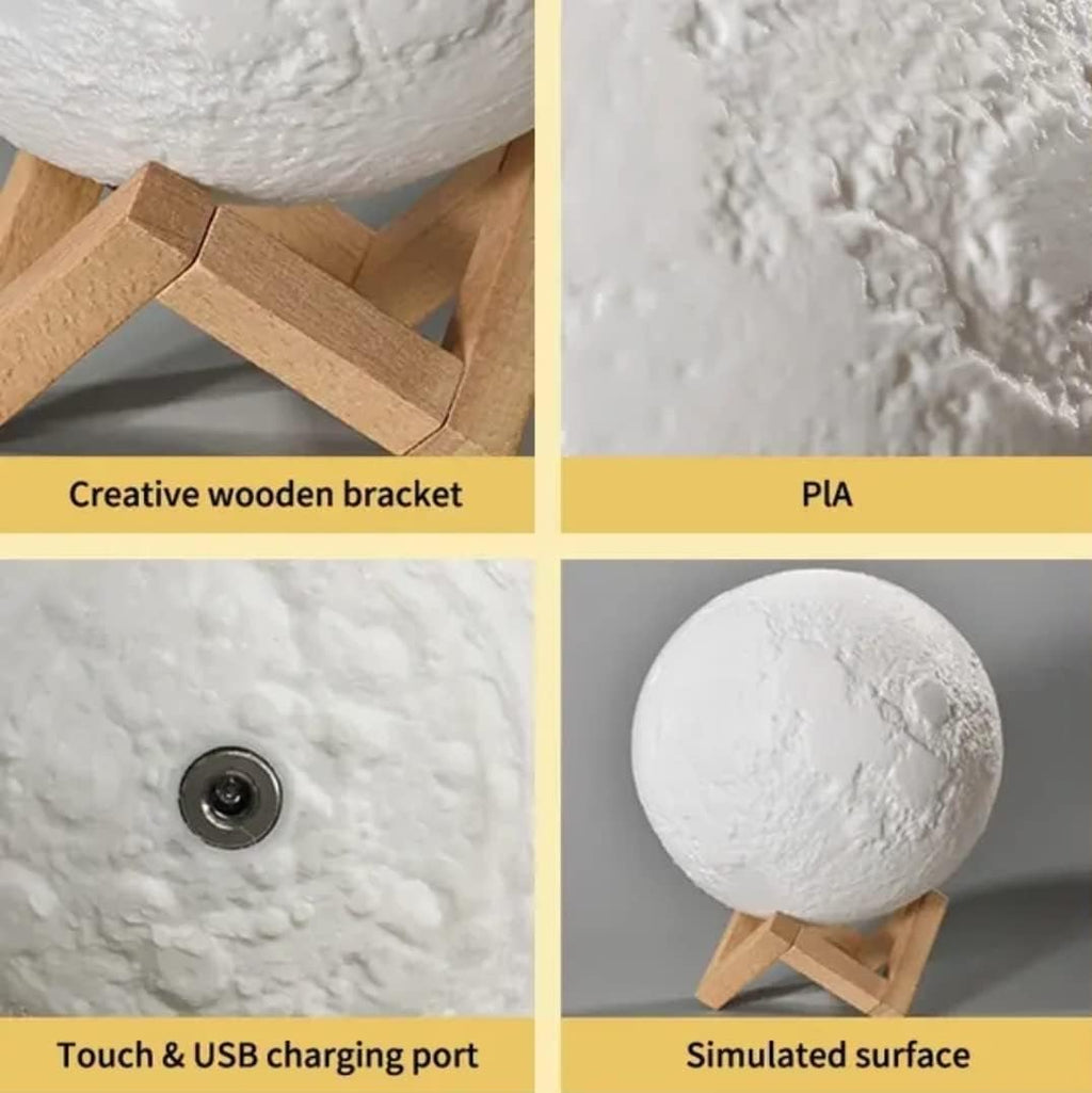 LunaSphere™  3D Moon Lamp Night Light with Wooden Stand – Realistic Lunar LED Lamp, Warm Glow Bedroom Light, Unique Gift for Kids & Home Décor