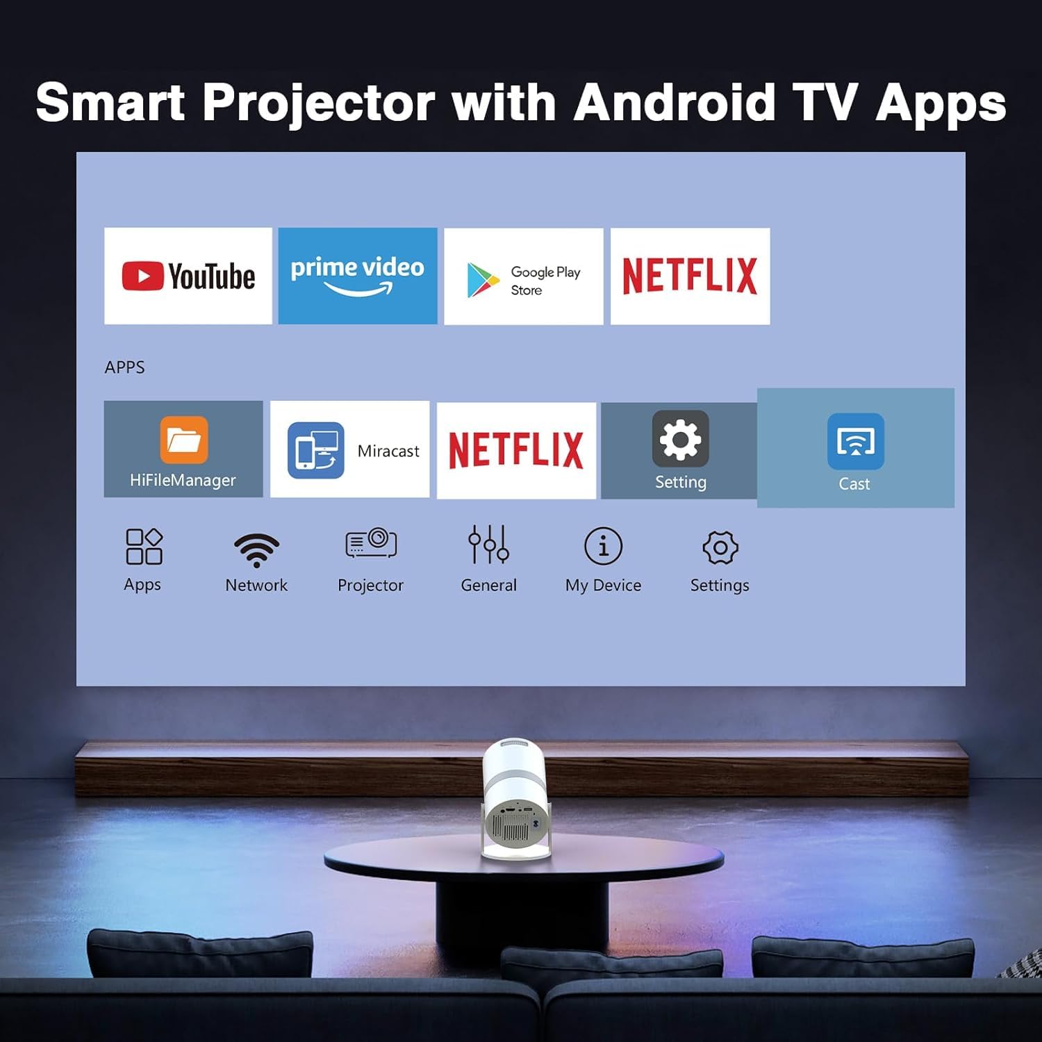 StreamPro Smart Mini Projector with Android TV – WiFi & Bluetooth Portable HD Home Theater