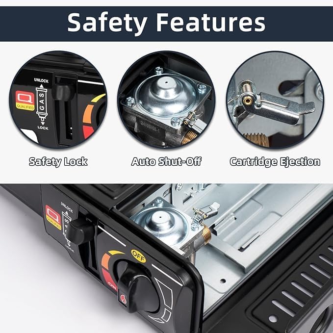 FlameGo™ + Portable Butane Gas Stove – Compact Camping Stove with Auto Ignition & Safety Lock