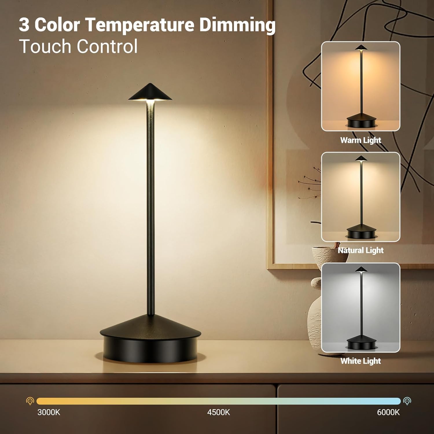 PillarLite™ Modern Minimalist LED Table Lamp – Sleek Touch Desk Light with Warm Ambient Glow, Rechargeable Bedside Lamp for Home & Office