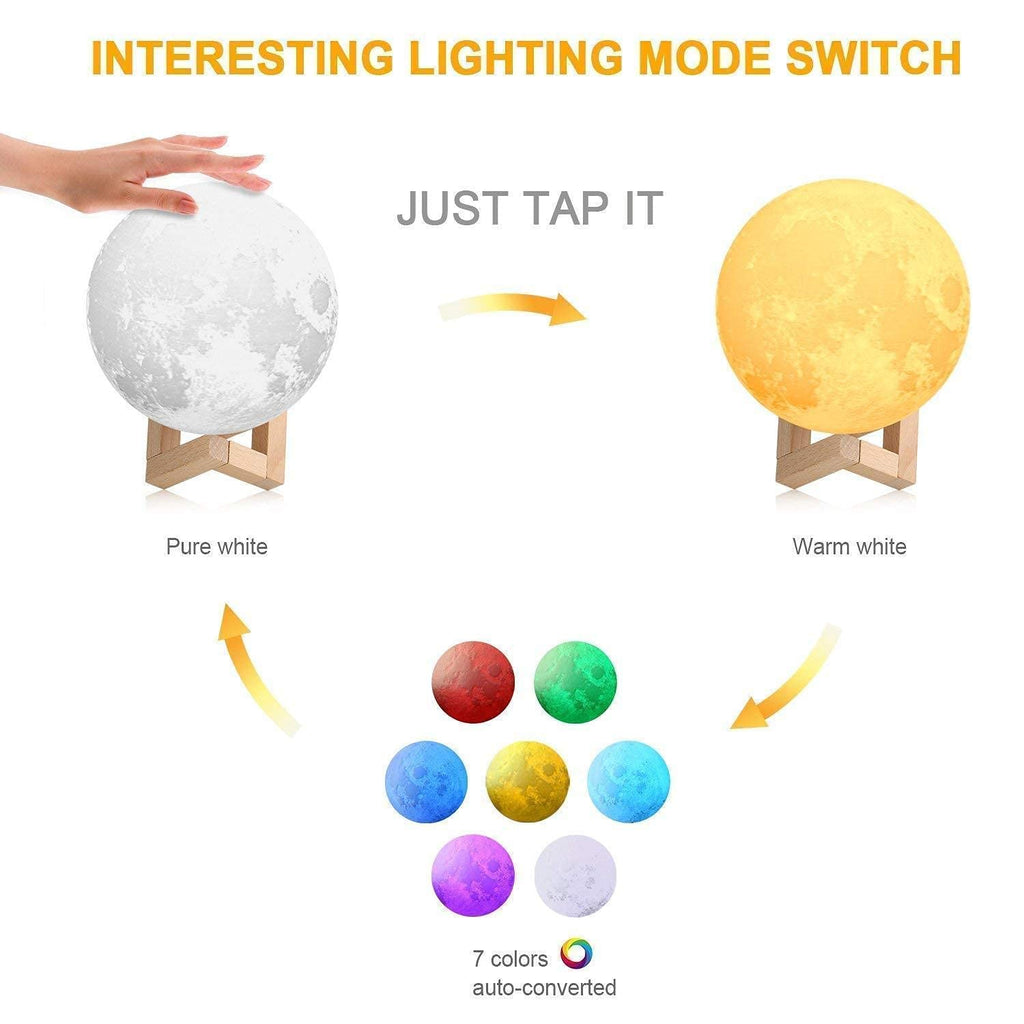 LunaSphere™  3D Moon Lamp Night Light with Wooden Stand – Realistic Lunar LED Lamp, Warm Glow Bedroom Light, Unique Gift for Kids & Home Décor