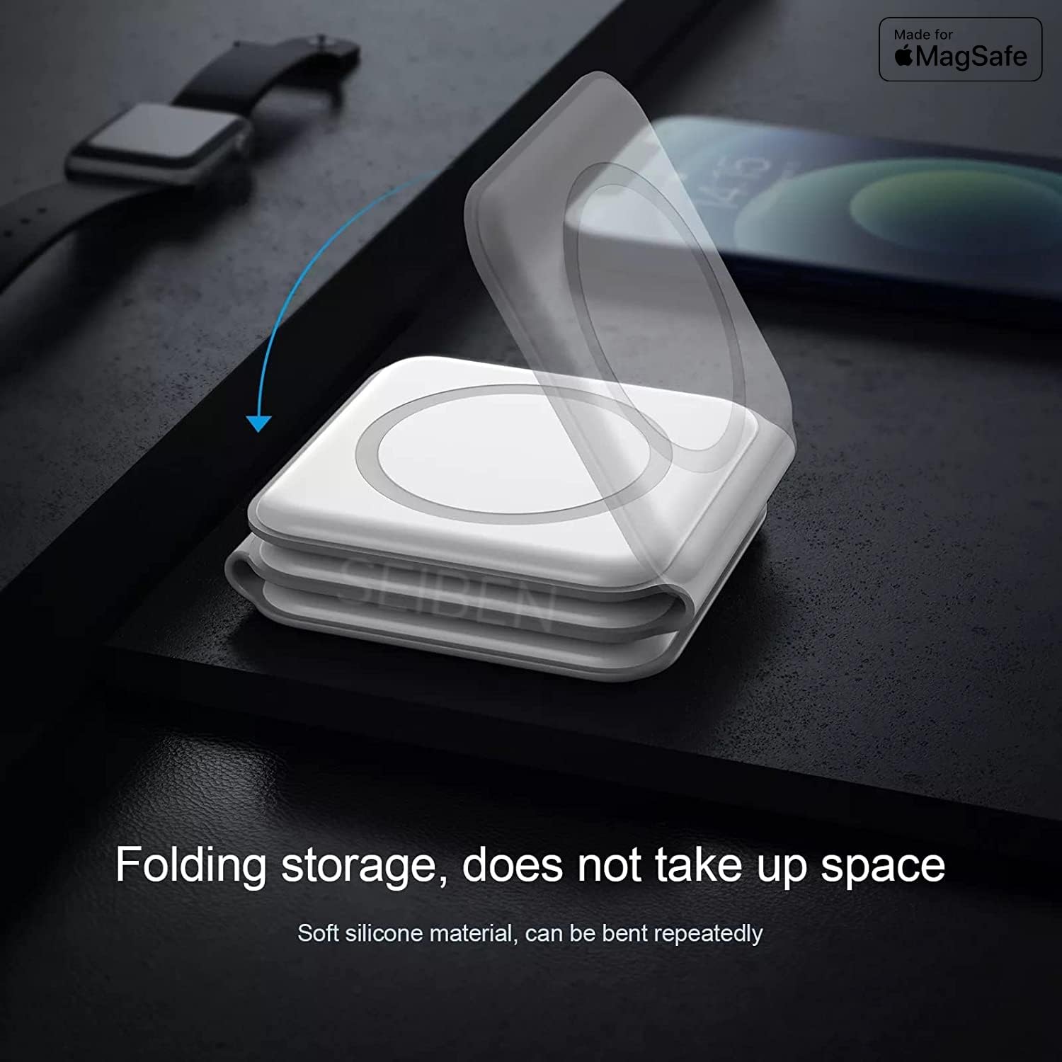 TriCharge Dock 3-in-1 Magnetic Wireless Charger – 15W Fast Charging Station for iPhone, Apple Watch & AirPods (Foldable Dock)