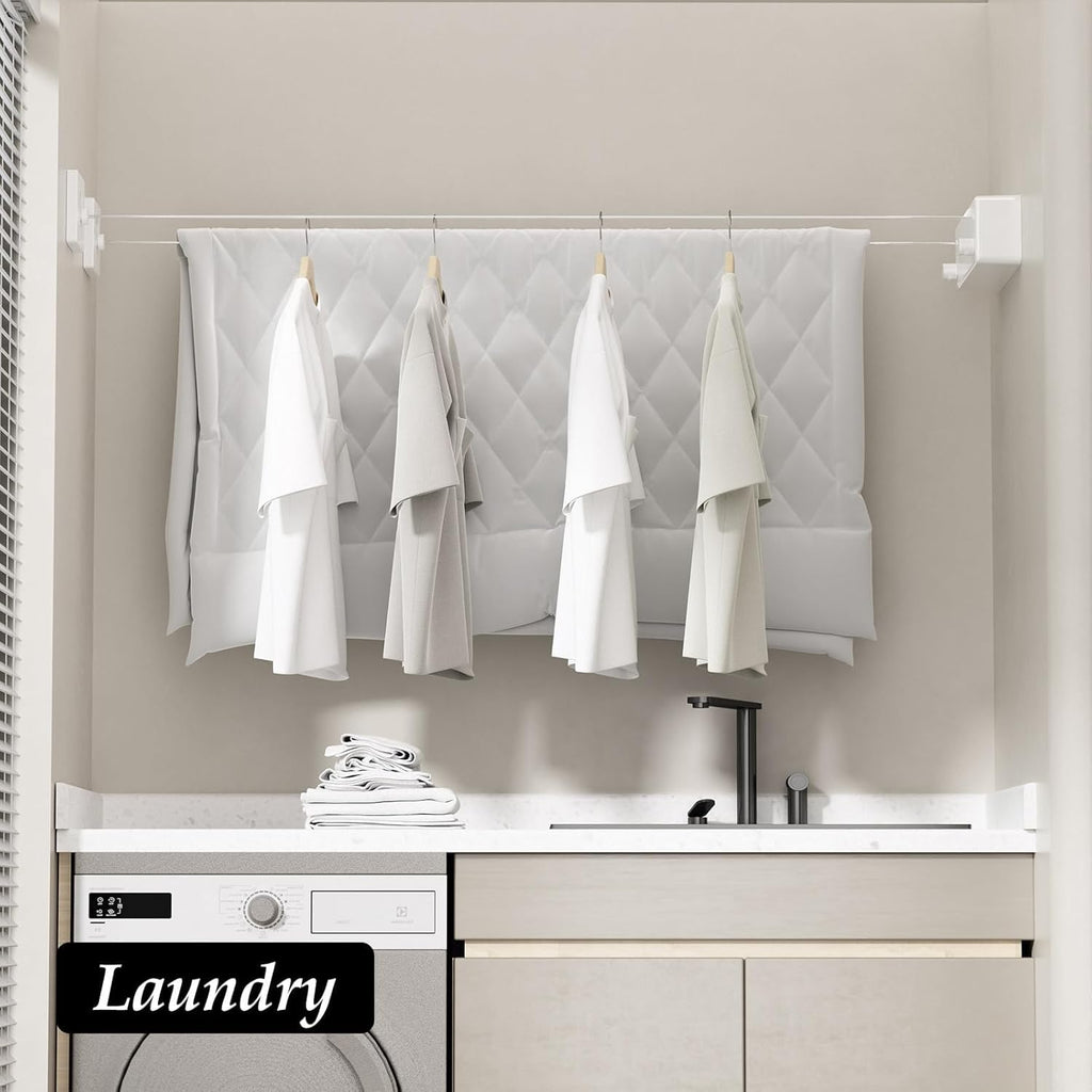 FlexLine Retractable Indoor Clothesline – Wall-Mounted Stainless Steel Drying Line with Lock Button