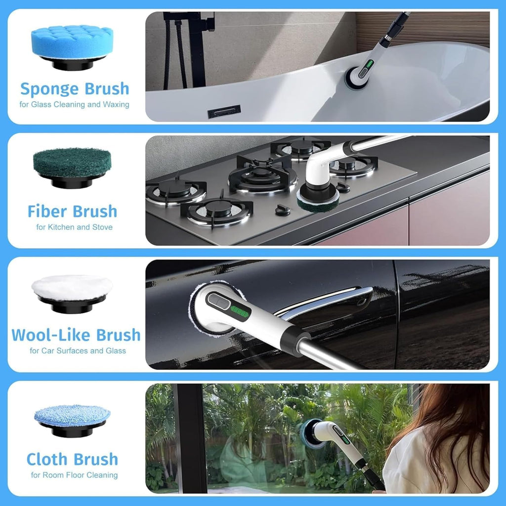 PowerScrub Electric Spin Scrubber with Extendable Handle – Cordless Cleaning Brush with Multiple Heads