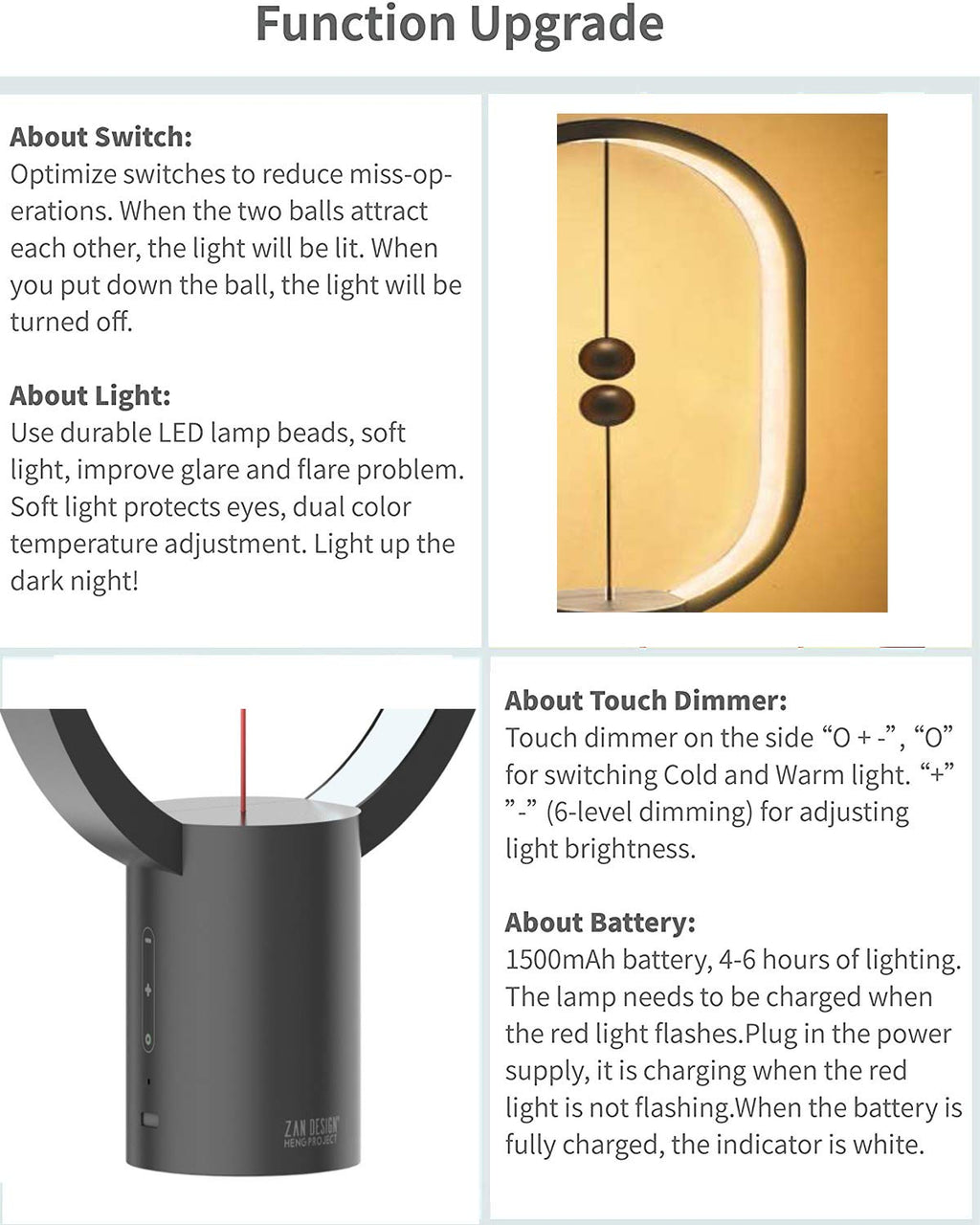 HengBalance™ Modern LED Balance Lamp – Magnetic Switch USB-C Ambient Table Light