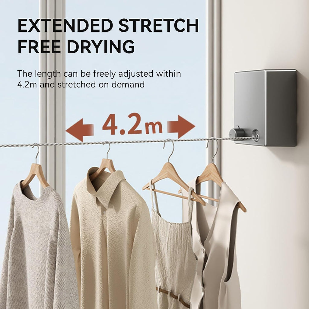 FlexLine Retractable Indoor 1 Liner Clothesline – Wall-Mounted Stainless Steel Drying Line with Lock Button