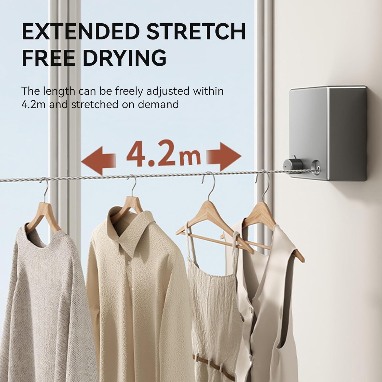 FlexLine Retractable Indoor 1 Liner Clothesline – Wall-Mounted Stainless Steel Drying Line with Lock Button