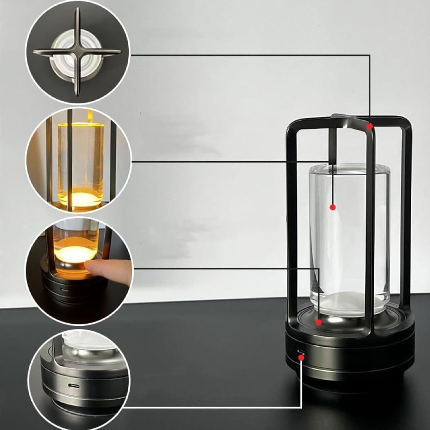 GlassLite™ Modern LED Lantern Table Lamp – Minimalist Ambient Bedside Light
