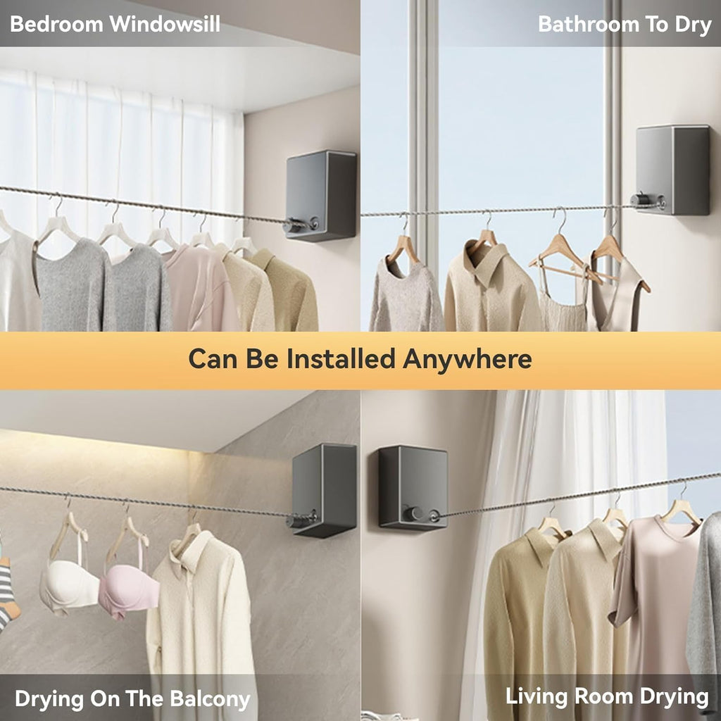 FlexLine Retractable Indoor 1 Liner Clothesline – Wall-Mounted Stainless Steel Drying Line with Lock Button