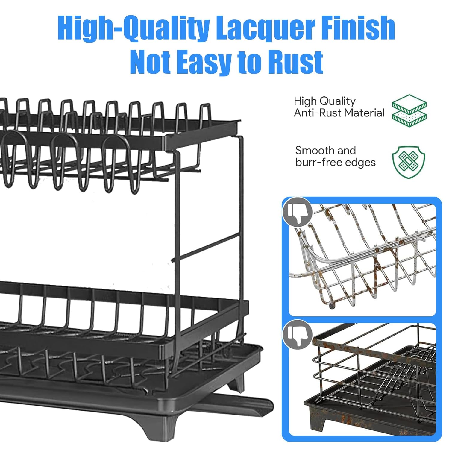 DryPure Pro 2-Tier Dish Drying Rack with Utensil Holder & Cup Organizer – Large Capacity Kitchen Dish Drainer with Drainboard