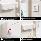FlexLine Retractable Indoor Clothesline – Wall-Mounted Stainless Steel Drying Line with Lock Button