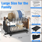 DryPure Pro 2-Tier Dish Drying Rack with Utensil Holder & Cup Organizer – Large Capacity Kitchen Dish Drainer with Drainboard