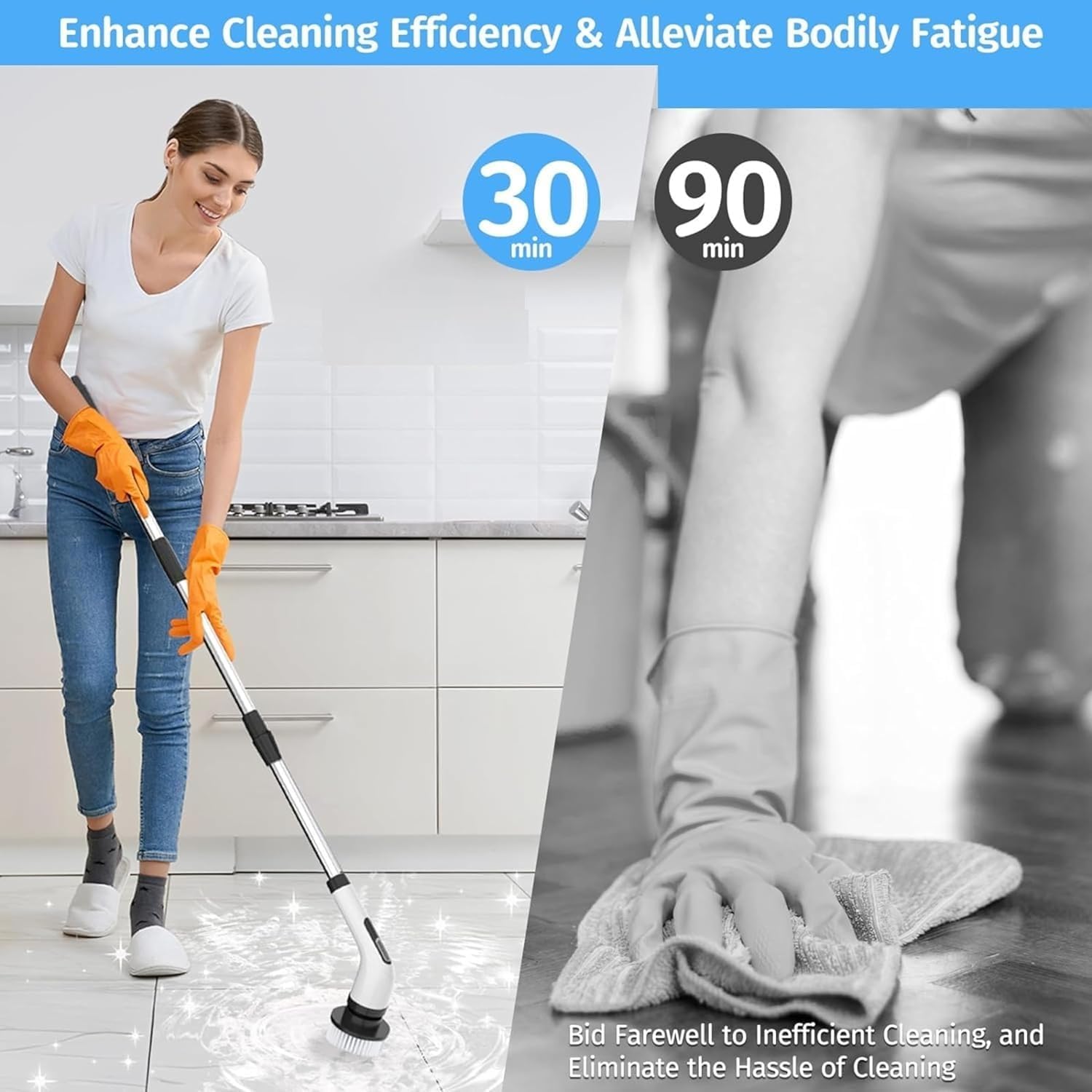 PowerScrub Electric Spin Scrubber with Extendable Handle – Cordless Cleaning Brush with Multiple Heads