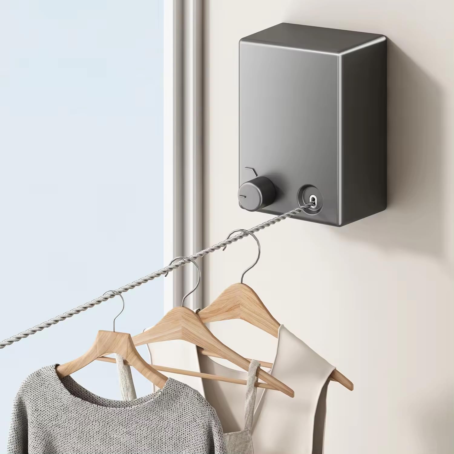 FlexLine Retractable Indoor 1 Liner Clothesline – Wall-Mounted Stainless Steel Drying Line with Lock Button