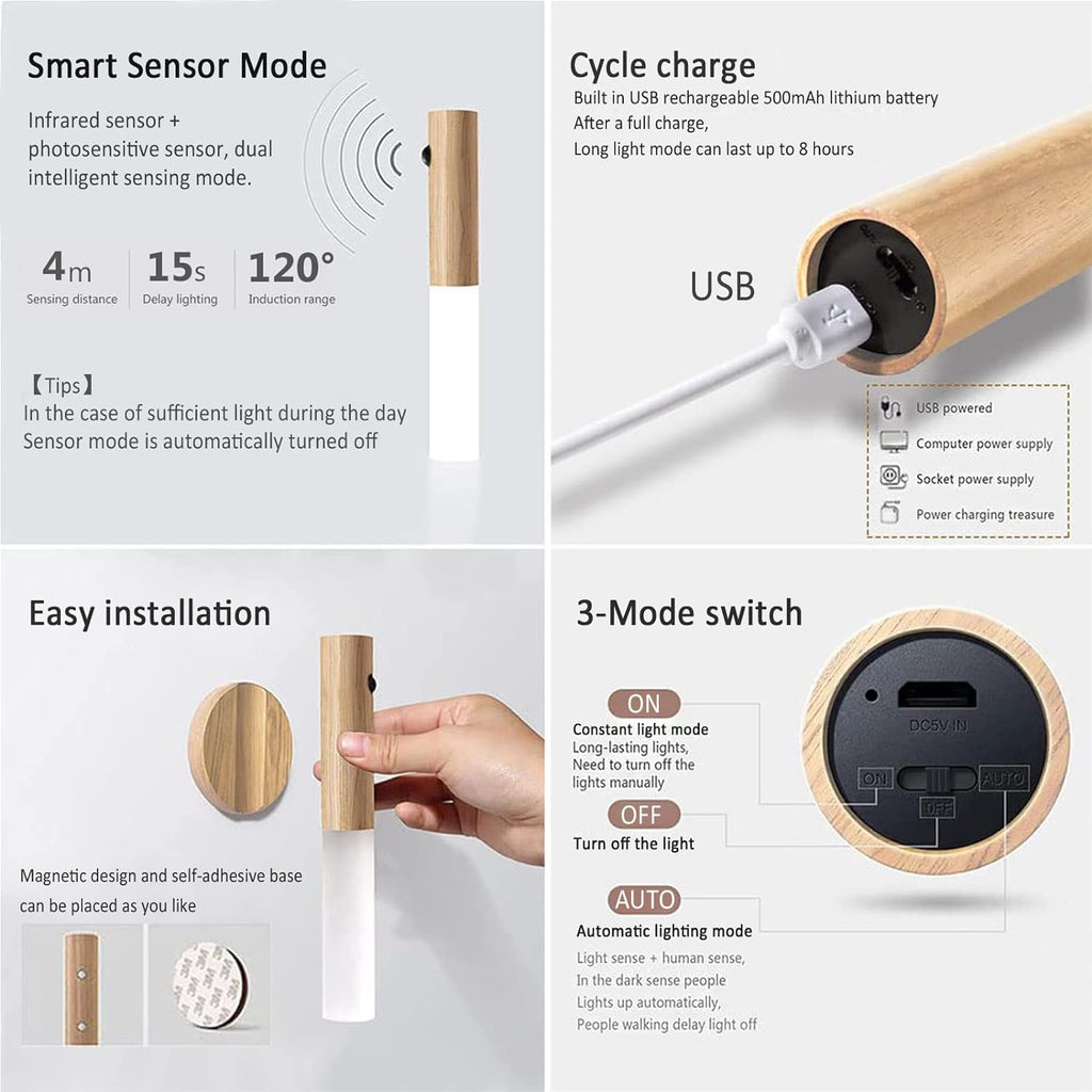 NordGlow Smart Motion Sensor Stick Induction Lamp – USB Rechargeable LED Lamp with Energy-Saving Auto On/Off, Perfect for Cabinets, Hallways, and Bedrooms