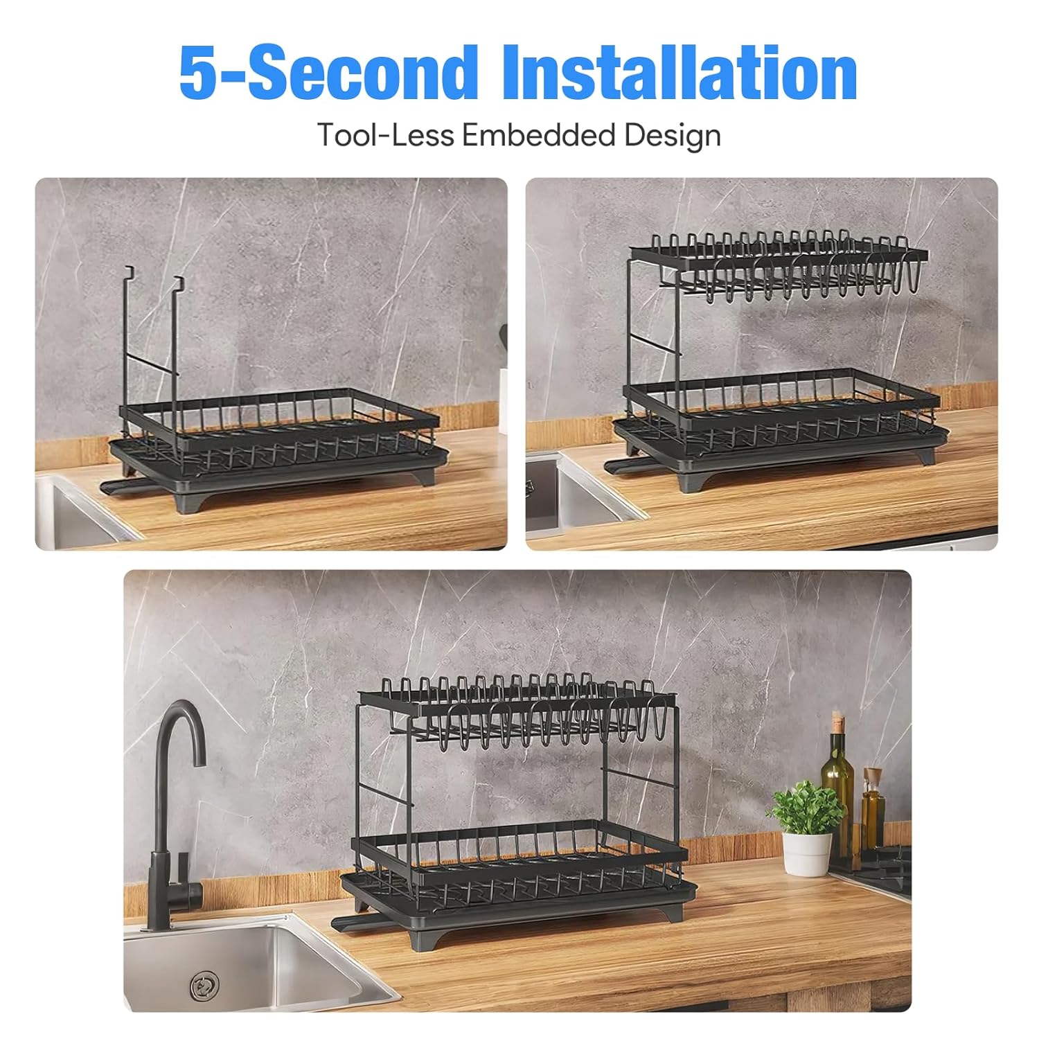 DryPure Pro 2-Tier Dish Drying Rack with Utensil Holder & Cup Organizer – Large Capacity Kitchen Dish Drainer with Drainboard