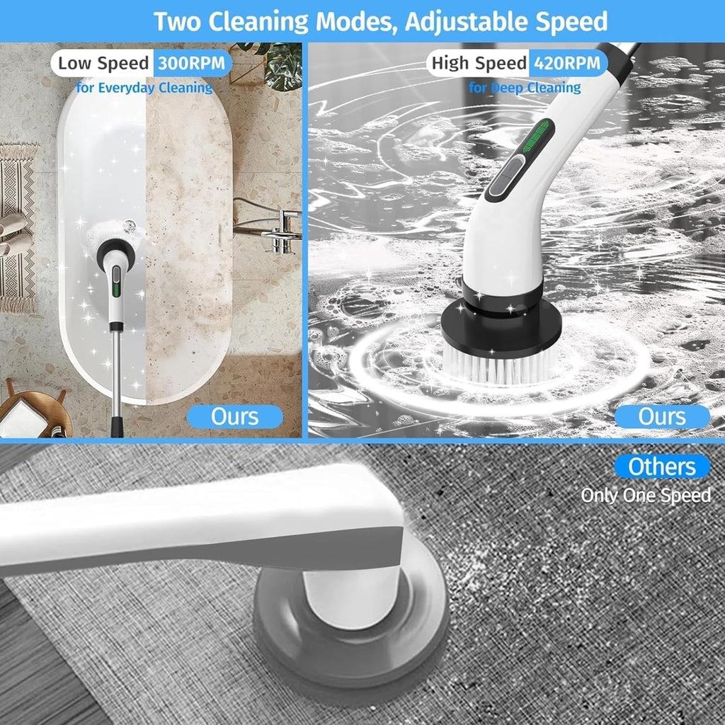 PowerScrub Electric Spin Scrubber with Extendable Handle – Cordless Cleaning Brush with Multiple Heads