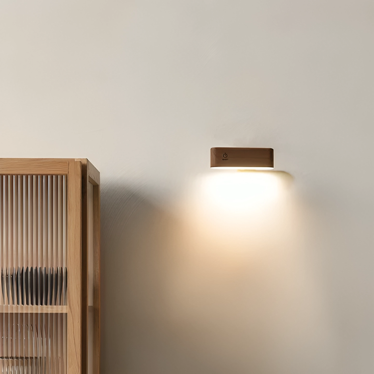 HaloWood™ Magnetic Rotatable LED Wall Lamp – Rechargeable Wooden Night Light with Stepless Dimming