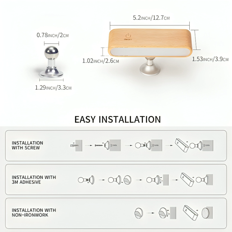 HaloWood™ Magnetic Rotatable LED Wall Lamp – Rechargeable Wooden Night Light with Stepless Dimming