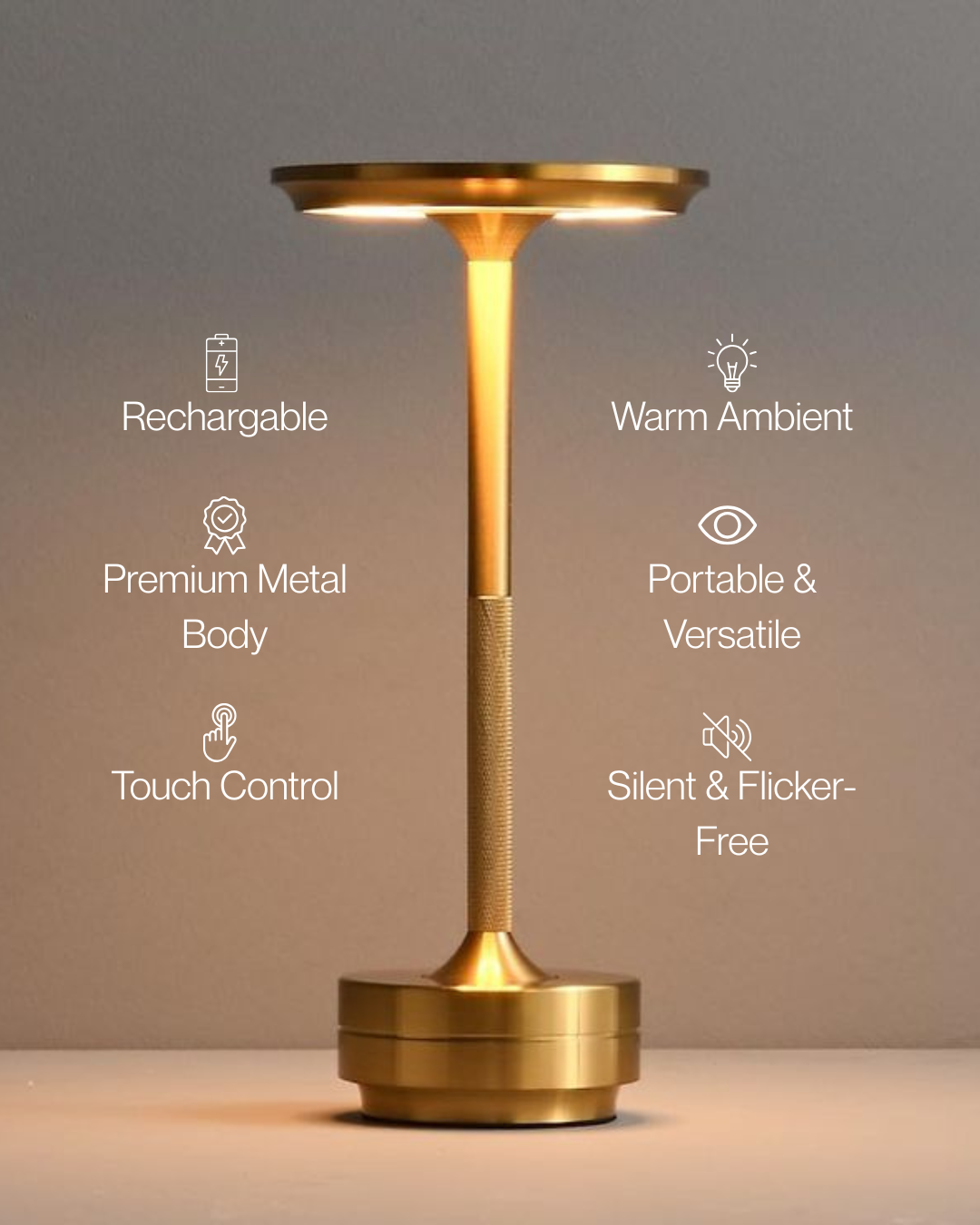 TouchNova™ Luxury Metal LED Table Lamp – Rechargeable Touch Dimmable Desk Light (Gold / Silver / Black)