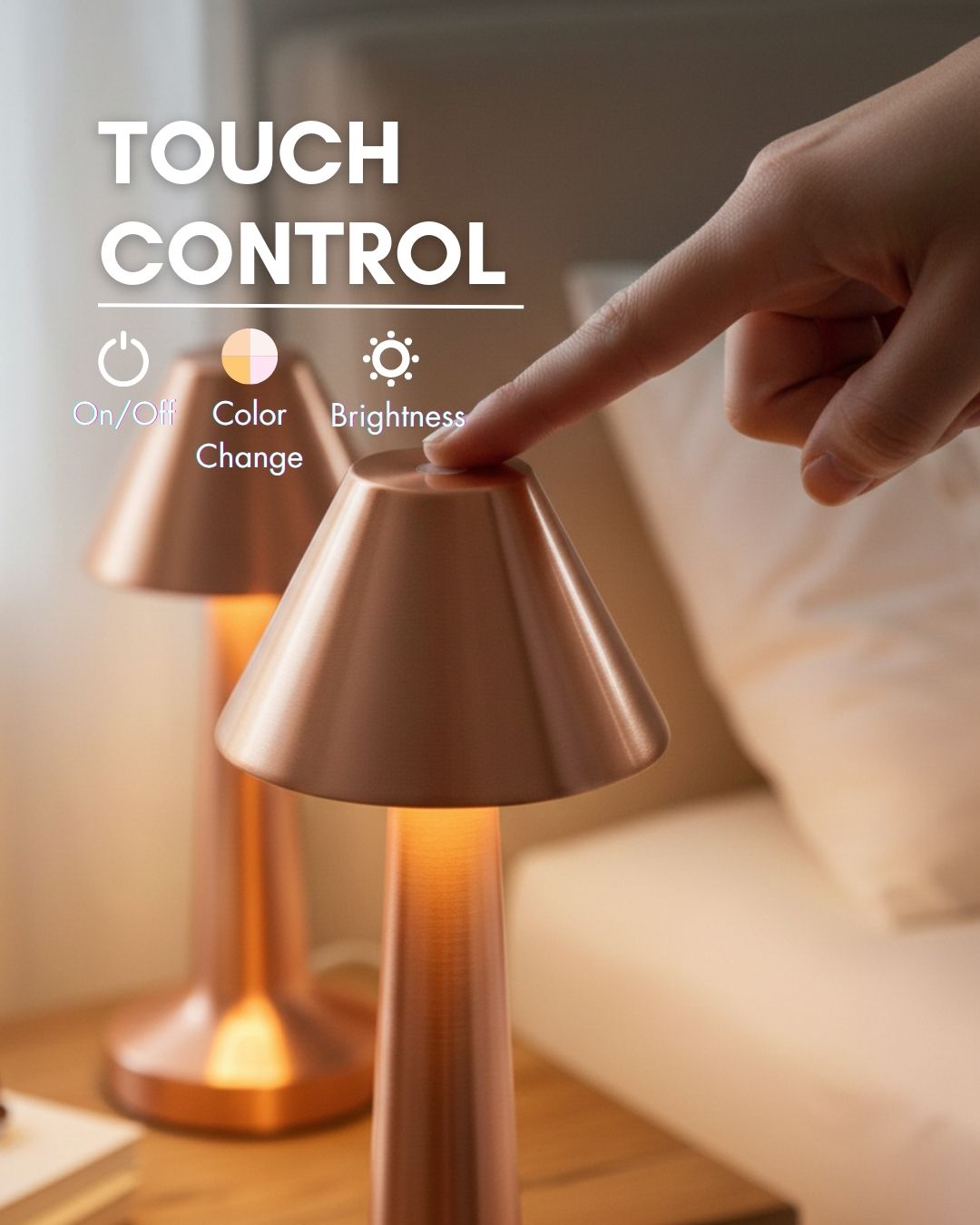 Argent™ Rechargeable LED Table Lamp – Touch Control, Stepless Dimming & 3-Color Ambient Light for Dining, Bedroom & Restaurant Use