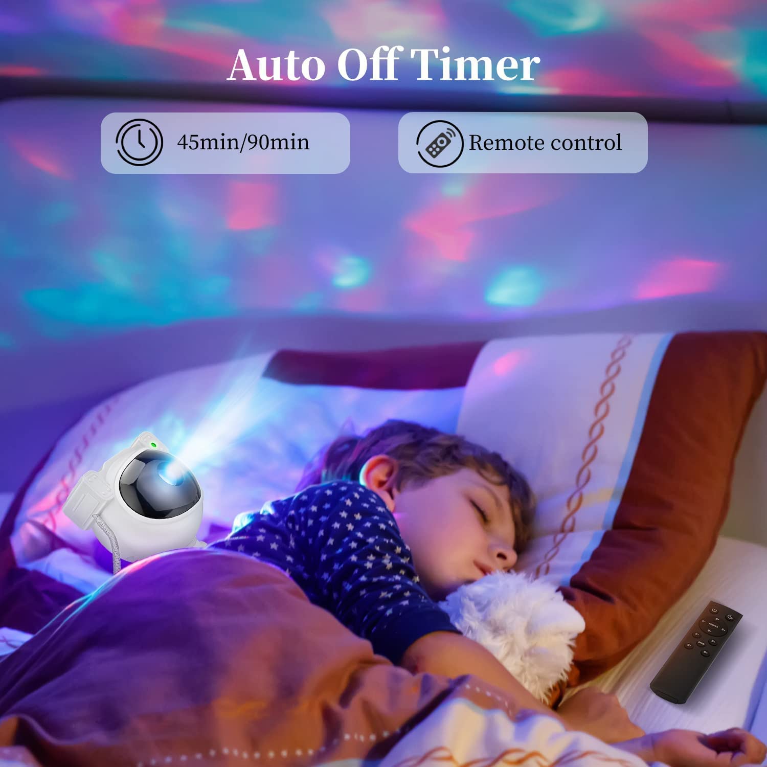 AstroGlow astronaut galaxy projector light comes with auto timer to turn off