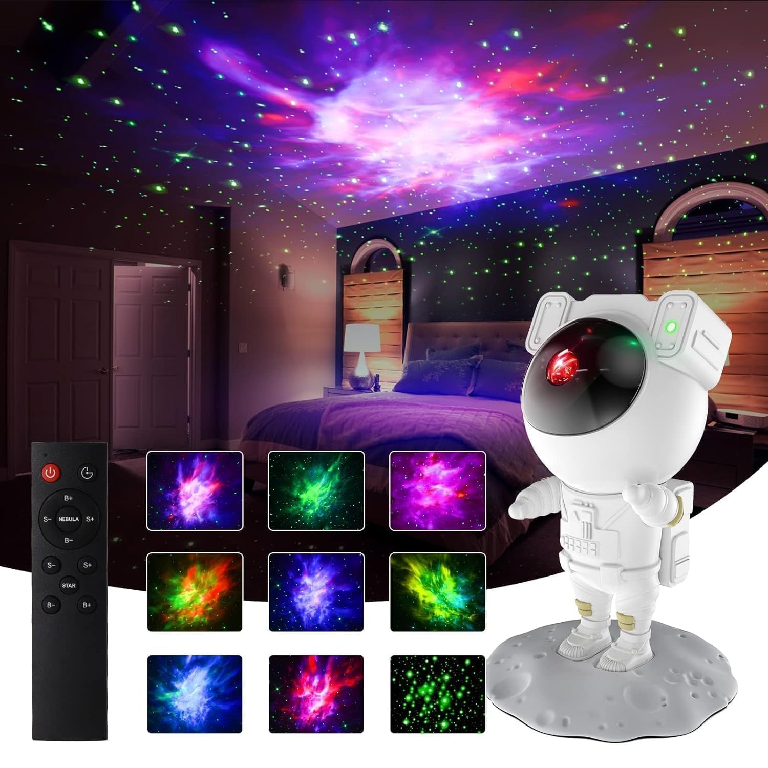 AstroGlow astronaut galaxy projector light comes with various light patterns and modes